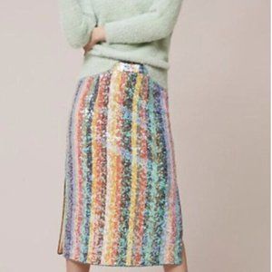 Anthropologie Maeve Sequin Paillette Midi Rainbow Striped Skirt